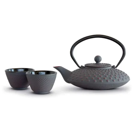 Set teiera in ghisa con filtro e 4 bicchieri colore grigio - WD Lifestyle