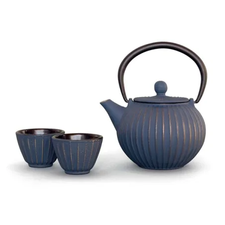 Set teiera in ghisa con filtro e 4 bicchieri Ml.500 colore blu - WD Lifestyle