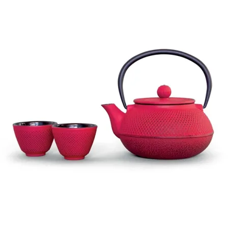 Set teiera in ghisa con filtro e 4 bicchieri Ml.600 colore rosso - WD Lifestyle