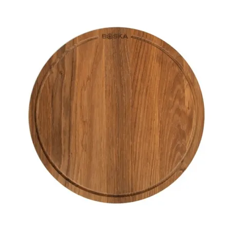 Tagliere di quercia da portata tondo con scanalatura, Friends Cm.47x2 - Boska