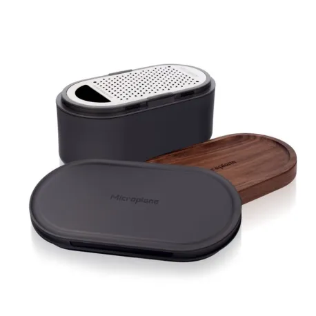 Gratugia Box con contenitore e 2 coperchi grigio scuro / legno di noce serie Specialty - Microplane