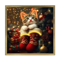 Quadro led, Gatto decorato per Natale Cm.60x60 - Palais Royal
