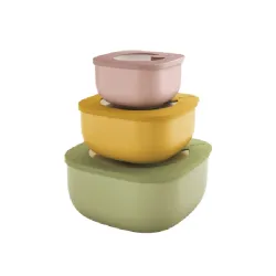 Set 3 contenitori bassi 'store&more bio' colori e decori vari - Guzzini