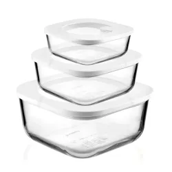 Set 3 contenitori ermetici in vetro 'food storage' bianco - Guzzini