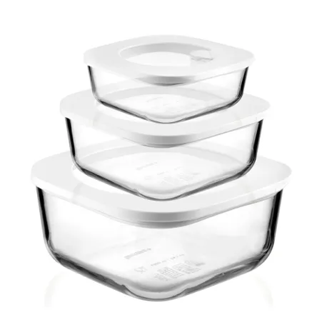 Set 3 contenitori ermetici in vetro 'food storage' bianco - Guzzini