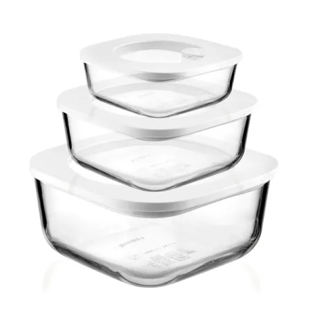 Set 3 contenitori ermetici in vetro 'food storage' bianco - Guzzini
