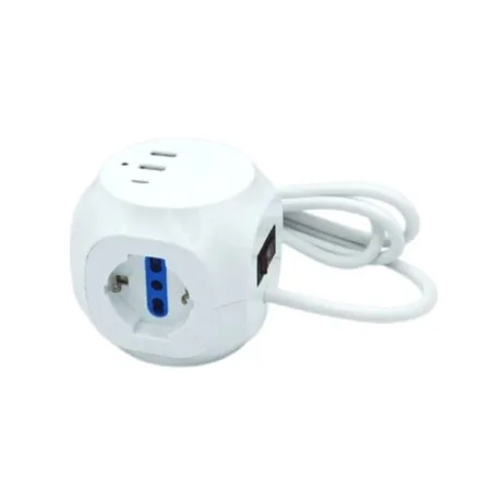 Presa multipla 3 prese schuko bipasso, 2 prese USB-A e 1 presa USB-C spina 16 amper