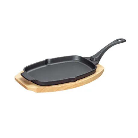 Padella grill/da portata "BBQ" ovale con manico staccabile e supporto legno Cm.33x21x4 - Kuchenprofi