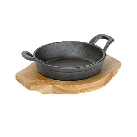 Padella grill/da portata "BBQ" tonda con supporto legno Cm.24x18,5x5,5 - Kuchenprofi