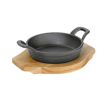 Padella grill/da portata "BBQ" tonda con supporto legno Cm.24x18,5x5,5 - Kuchenprofi