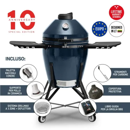 Barbecue kamado a carbone in ceramica, Blu Navy Media Evo - Kamado Bono
