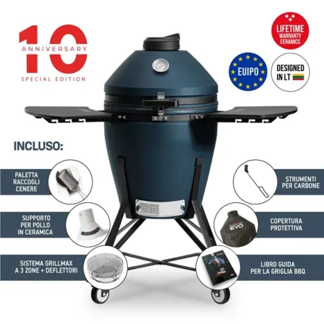 Barbecue kamado a carbone in ceramica, Blu Navy Matte Media Evo - Kamado Bono