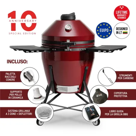 Barbecue kamado a carbone in ceramica, Red Royal Grande Evo - Kamado Bono