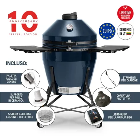 Barbecue kamado a carbone in ceramica, Blu Navy Grande Evo - Kamado Bono