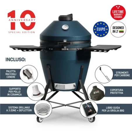 Barbecue kamado a carbone in ceramica, Blu Navy Matte Grande Evo - Kamado Bono