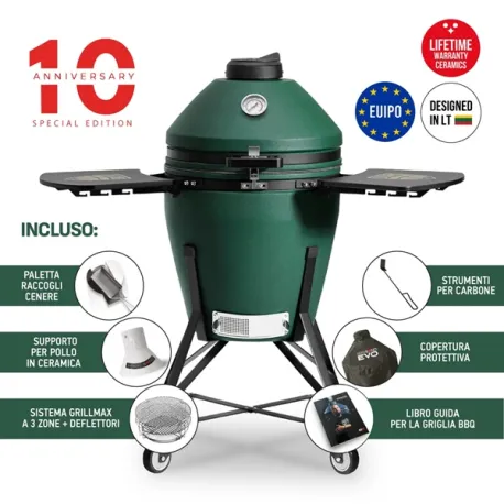 Barbecue kamado a carbone in ceramica, Verde Zalgiris Evo - Kamado Bono