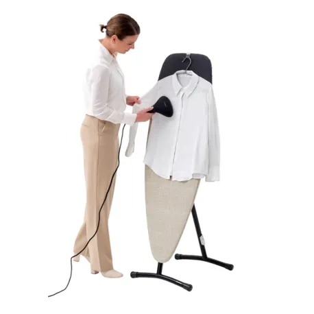 Steam & Ironing 134x45 - Poggiaferro integrato nella fodera, telaio Metallic Nero, Denim Grey - Brabantia