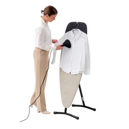 Steam & Ironing 134x45 - Poggiaferro integrato nella fodera, telaio Metallic Nero, Denim Grey - Brabantia