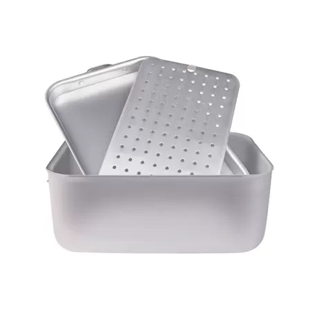 Brasiera rettangolare in alluminio con coperchio a soute' e griglia cm. 40x26 - Agnelli