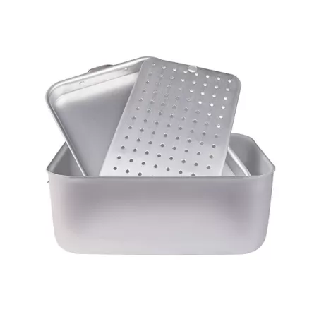 Brasiera rettangolare in alluminio con coperchio a soute' e griglia cm. 40x26 - Agnelli