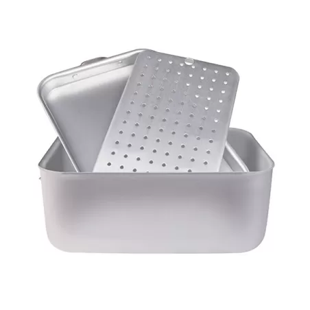 Brasiera rettangolare in alluminio con coperchio a soute' e griglia cm. 50x34 - Agnelli