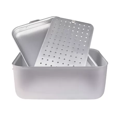 Brasiera rettangolare in alluminio con coperchio a soute' e griglia cm. 60x40 - Agnelli