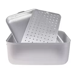 Brasiera rettangolare in alluminio con coperchio a soute' e griglia cm. 70x45 - Agnelli