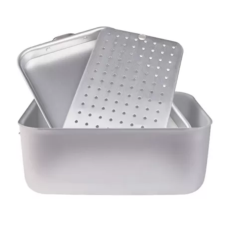 Brasiera rettangolare in alluminio con coperchio a soute' e griglia cm. 70x45 - Agnelli