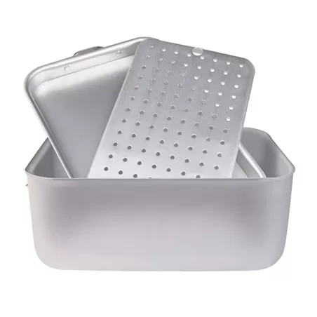 Brasiera rettangolare in alluminio con coperchio a soute' e griglia cm. 70x45 - Agnelli