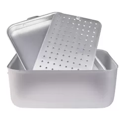 Brasiera rettangolare in alluminio con coperchio a soute' e griglia cm. 80x50 - Agnelli