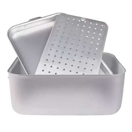 Brasiera rettangolare in alluminio con coperchio a soute' e griglia cm. 80x50 - Agnelli