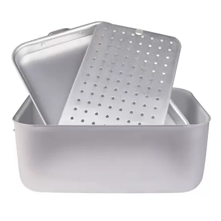 Brasiera rettangolare in alluminio con coperchio a soute' e griglia cm. 80x50 - Agnelli