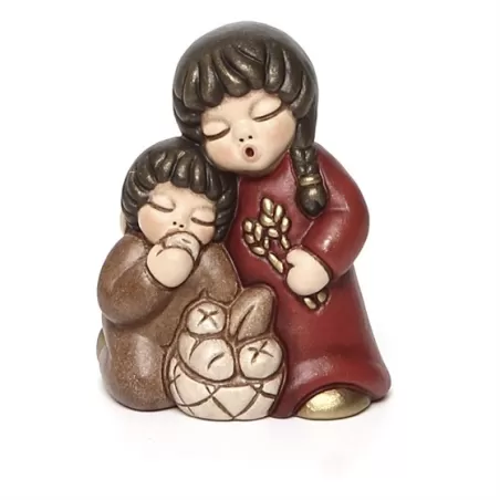 Coppia di bimbi che mangiano pane presepe classico, rosso - Thun