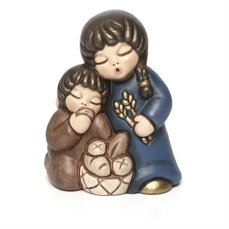 Coppia di bimbi che mangiano pane presepe classico, blu - Thun