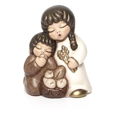 Coppia di bimbi che mangiano pane presepe classico, bianco - Thun