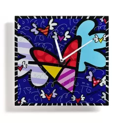 Orologio da parete in vetro quadrato "Flying Heart" - Romero Britto